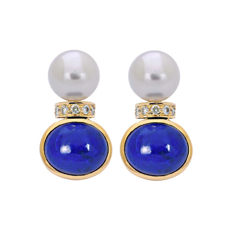 simple diamond earrings -Earrings- Lapis Lazuli, South Sea Pearl and Diamond