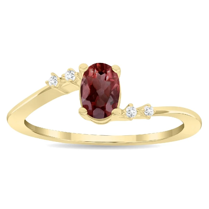 vintage diamond rings -Women's Oval Shaped Garnet and Diamond Tierra Ring in 10K Yellow Gold