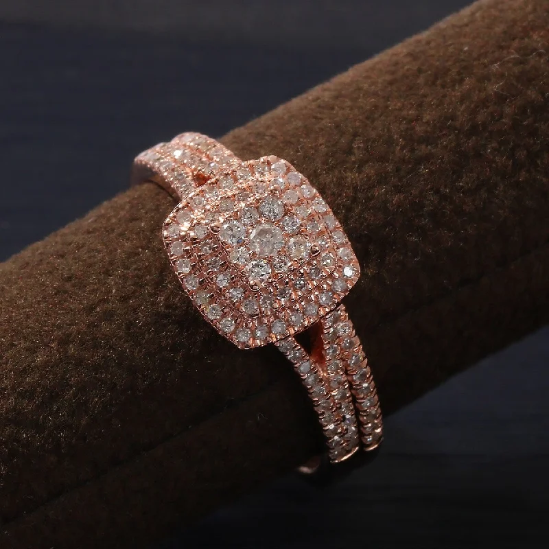 stackable rings for women -De Couer IGI Certified 14K Rose Gold 1/2ct TDW Diamond Cluster Halo Ring