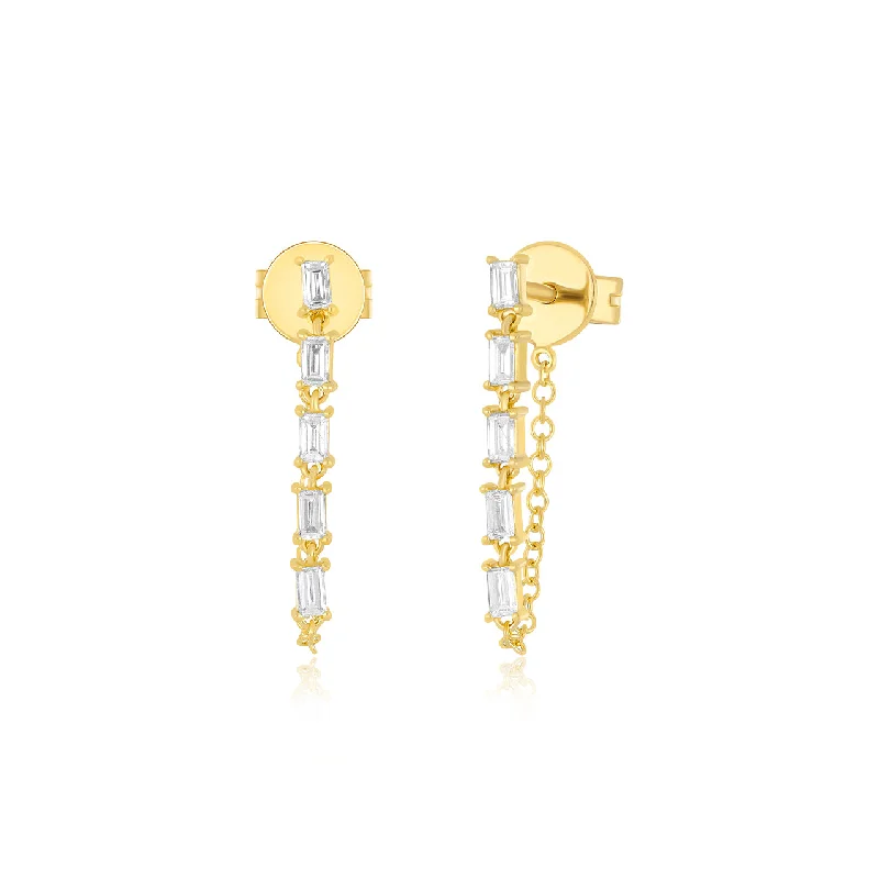 minimalistic earrings for women -Multi Diamond Baguette Chain Stud Earring