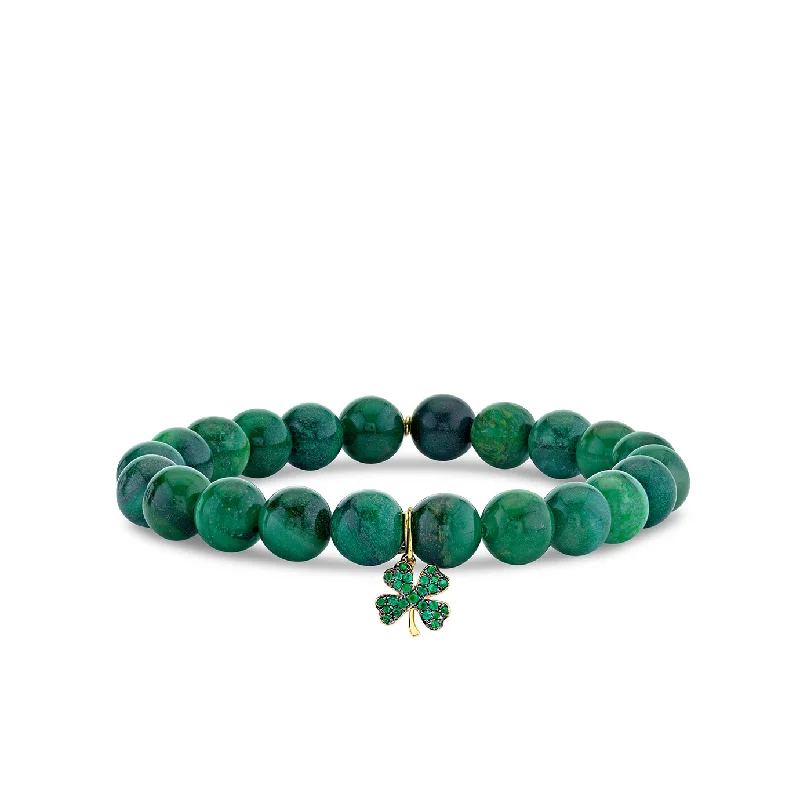 luxury fashion bracelets -Gold & Emerald Clover on Verdite