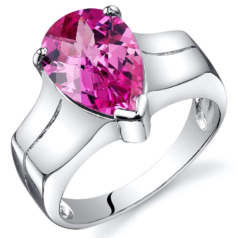 engagement rings with diamonds -Sterling Silver 3.75 ct Created Pink Sapphire Solitaire Ring