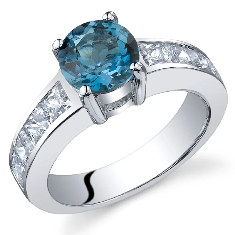 halo wedding rings for women -Sterling Silver 1.5 ct London Blue Topaz Promise Ring