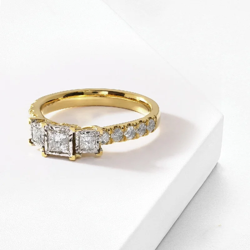 silver stackable rings -1ct TDW Diamond Three Stone Anniversary Ring in 10k Gold