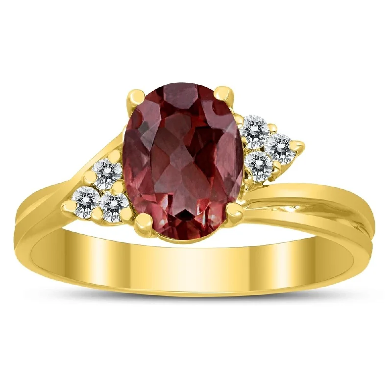 adjustable gold rings for women -8X6MM Garnet and Diamond Twist Ring in 10K Yellow Gold