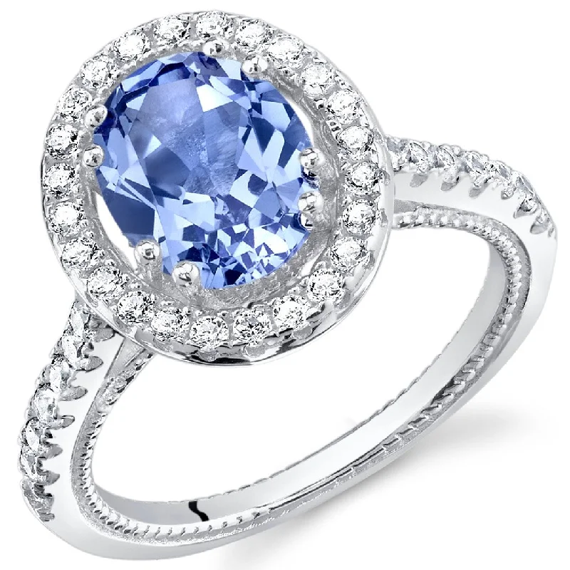 sapphire engagement rings -Sterling Silver 2.5 ct Simulated Tanzanite Halo Ring