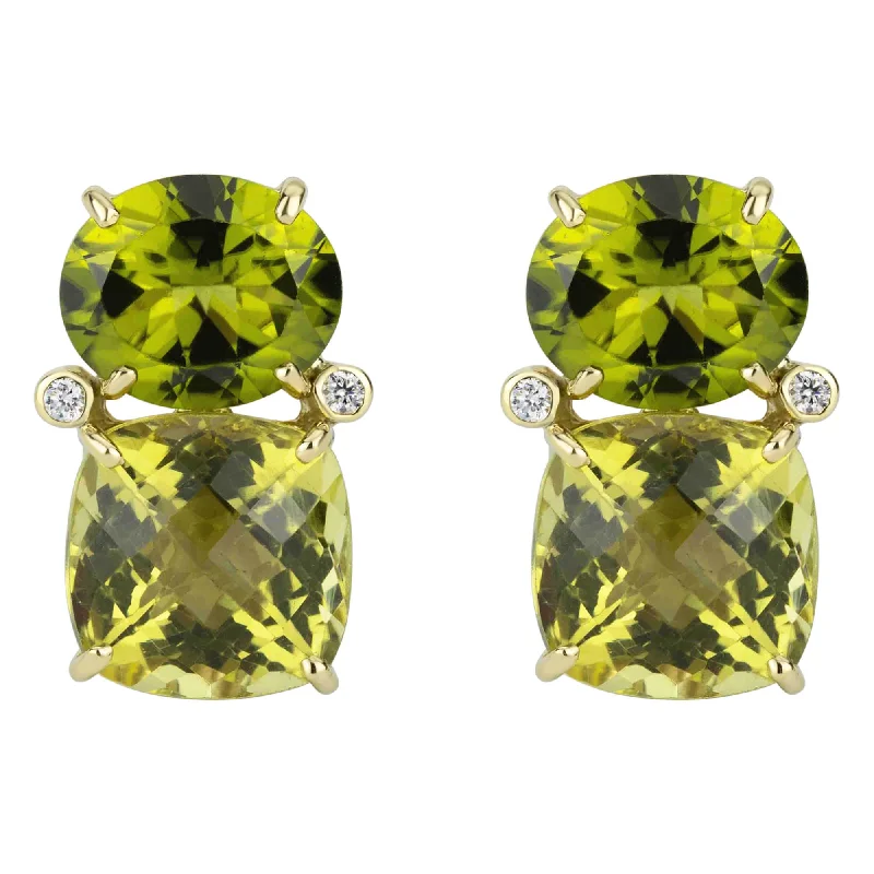 chunky earrings for women -Earrings - Peridot, Lemon Quartz And Diamond