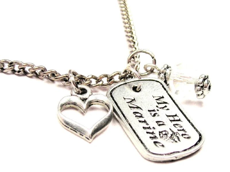 birthstone necklaces for women -My Hero Is A Marine Necklace with Small Heart