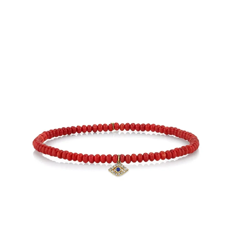 layered bracelets for women -Gold Bezel Sapphire & Diamond Eye on Red Sea Bamboo