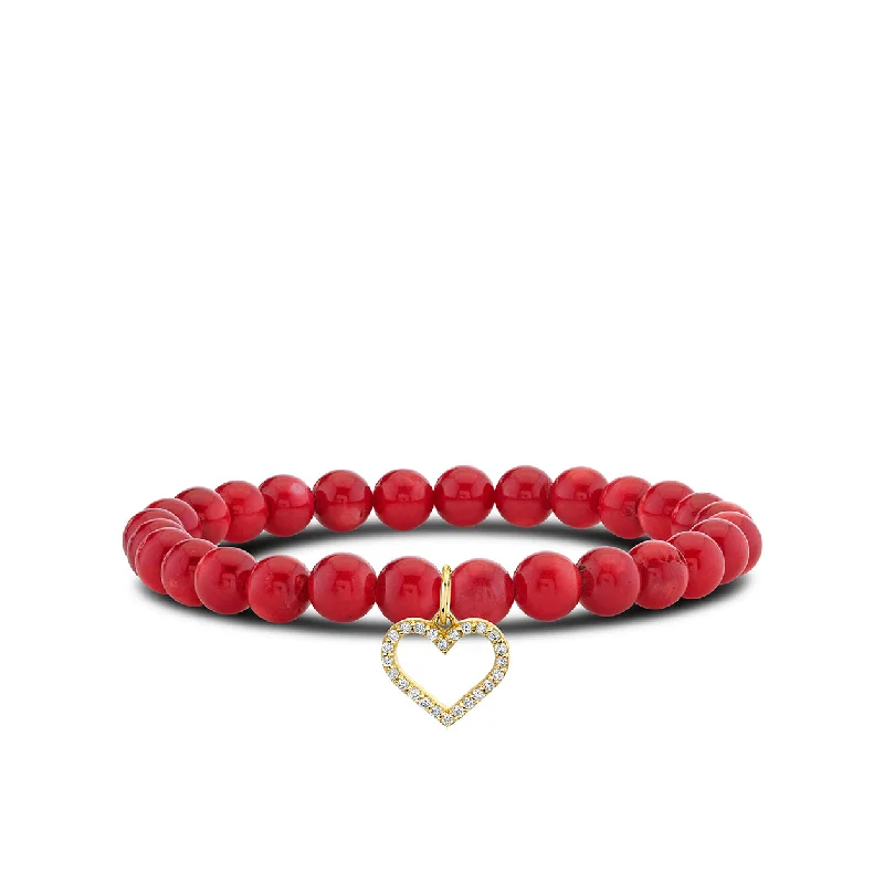 crystal bracelets for women -Gold & Diamond Open Heart on Red Sea Bamboo