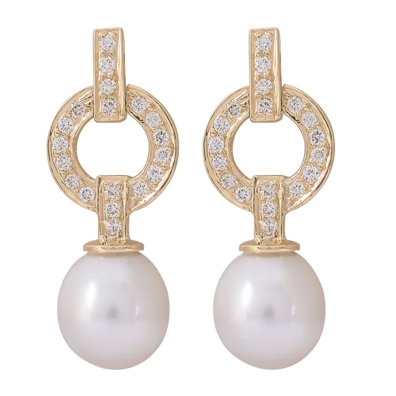 romantic pearl earrings for women -Earrings- South Sea Pearl and Diamond