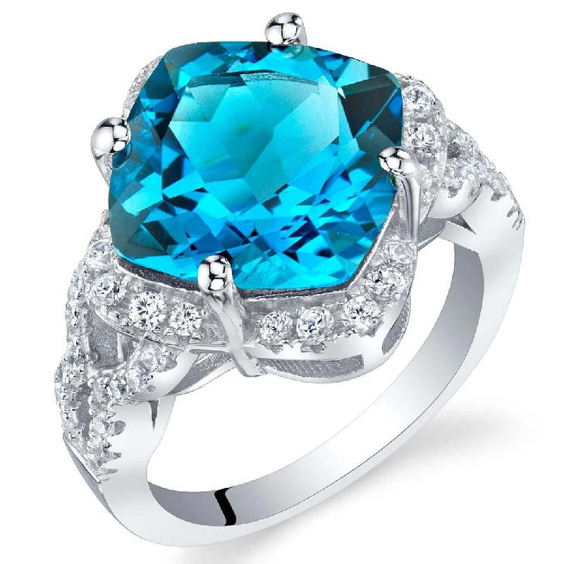 engagement rings for brides -Sterling Silver 6 ct Swiss Blue Topaz Halo Ring