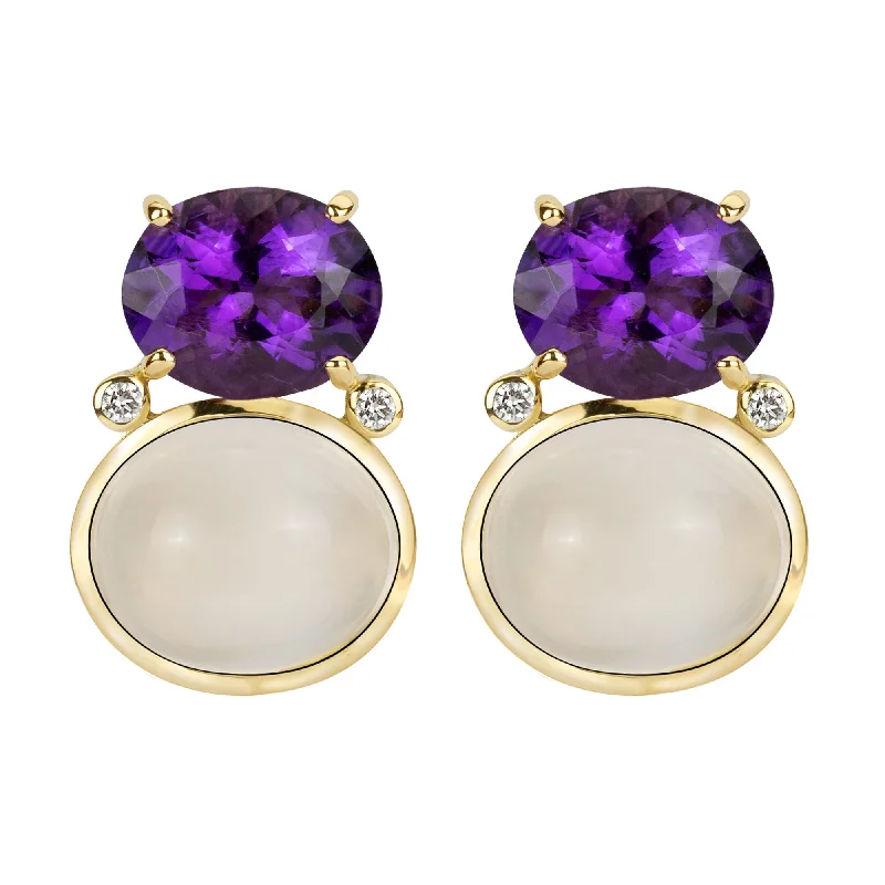 simple diamond earrings -Earrings - Amethyst, Moonstone And Diamond