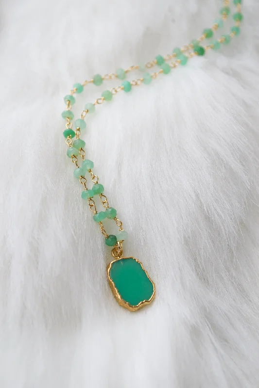 women's silver necklaces -Double Chrysoprase Rectangle