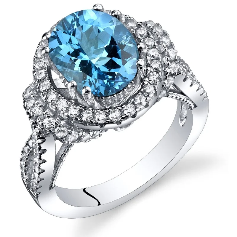 colorful gemstone rings -Sterling Silver 3 ct Swiss Blue Topaz Birthstone Ring