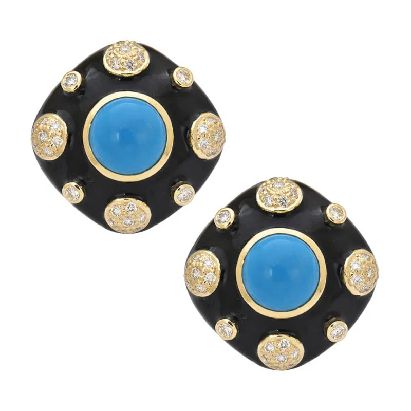 wedding earrings for women -Earrings- Turquoise and Diamond (Enamel)