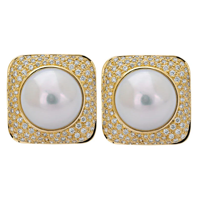 diamond drop earrings for women -Earrings- South Sea Pearl and Diamond