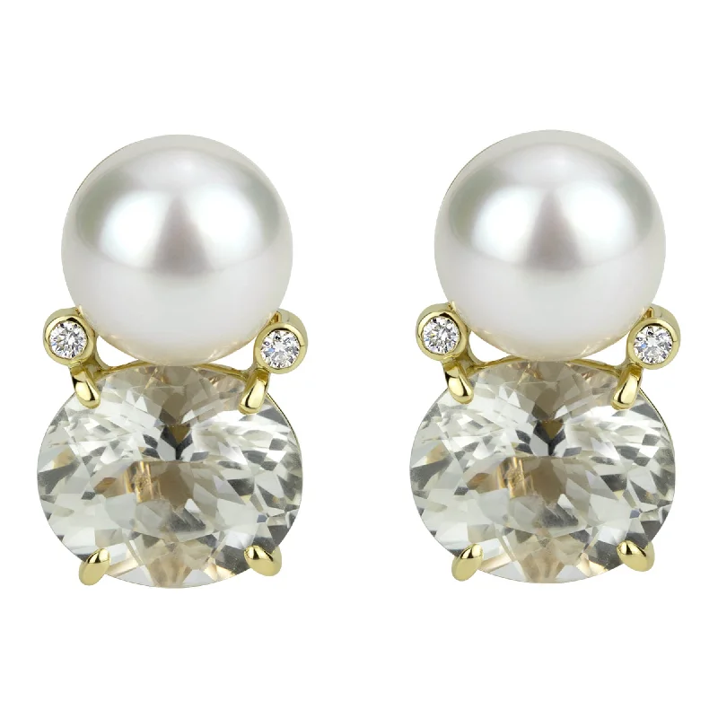 designer earrings for women -Earrings - South Sea Pearl, Crystal And Diamond