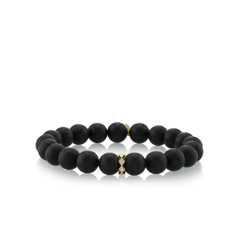 leather bracelets for women -Gold & Diamond Eternity Rondelle on Matte Onyx