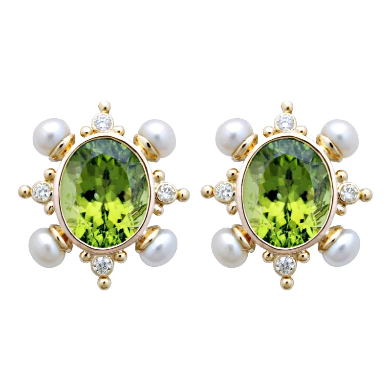 pearl stud earrings -Earrings- Peridot, Pearl And Diamond