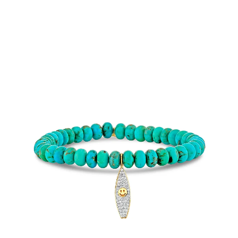 colorful beaded bangles -Gold & Diamond Happy Face Surfboard on Turquoise