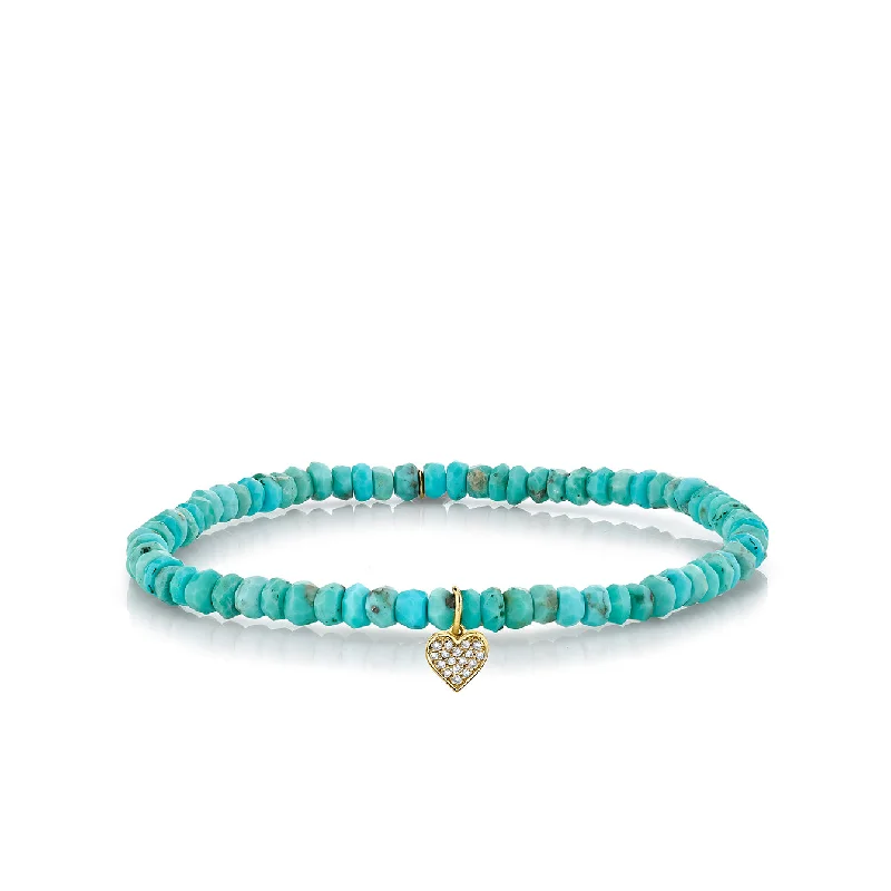 thick cuff bracelets -Gold & Diamond Baby Heart on Turquoise