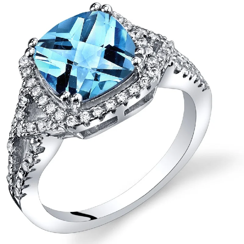 art deco rings for women -Sterling Silver 2.25 ct Swiss Blue Topaz Cocktail Ring