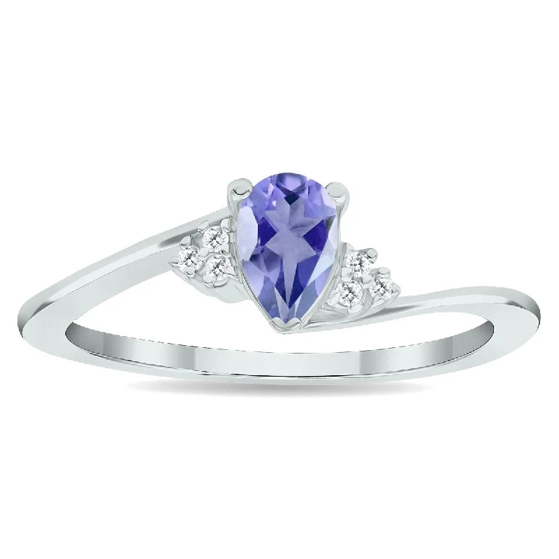 gold wedding bands for women -Women's Tanzanite and Diamond Tierra Ring in 10K White Gold