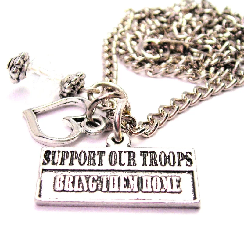 anniversary necklaces for women -Support Our Troops Bring Them Home Necklace with Small Heart