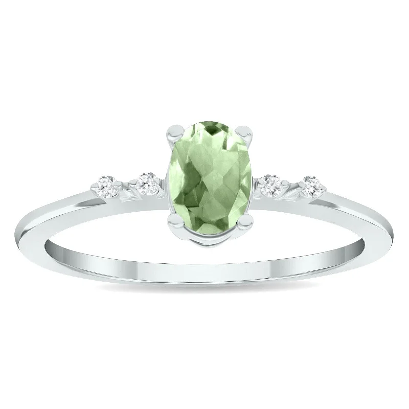 diamond wedding rings for women -Women's Green Amethyst and Diamond Sparkle Ring in 10K White Gold