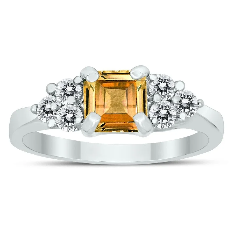 modern wedding rings for women -Princess Cut 6X6MM Citrine and Diamond Duchess Ring in 10K White Gold