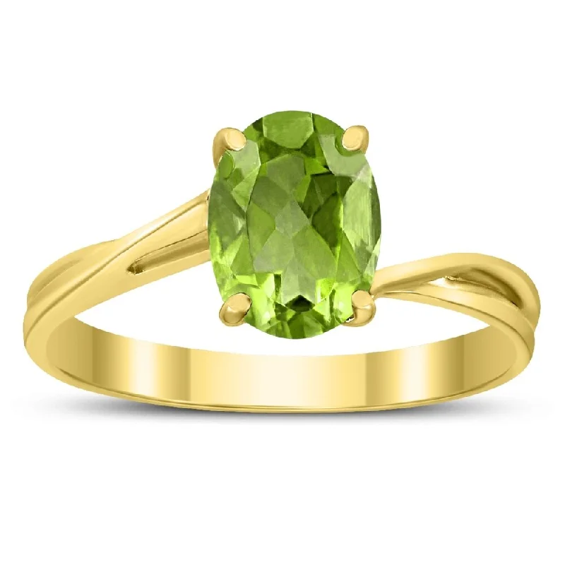 thick gold rings for women -Solitaire Oval 8X6MM Peridot Gemstone Twist Ring in 10K Yellow Gold