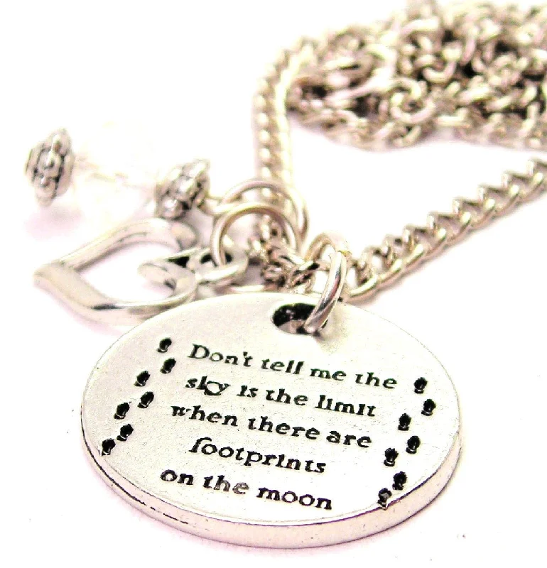 handmade pendant necklaces -Don't Tell Me The Sky Is The Limit When There Are Footprints On The Moon Necklace with Small Heart