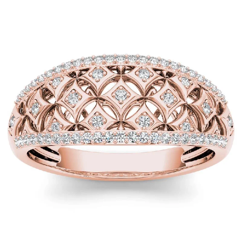 stylish rings for women -De Couer 10k Rose Gold 1/5ct TDW Diamond Fashion Ring - Pink