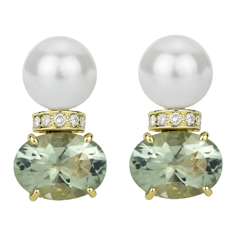 heart-shaped earrings for women -Earrings - South Sea Pearl, Green Quartz And Diamond