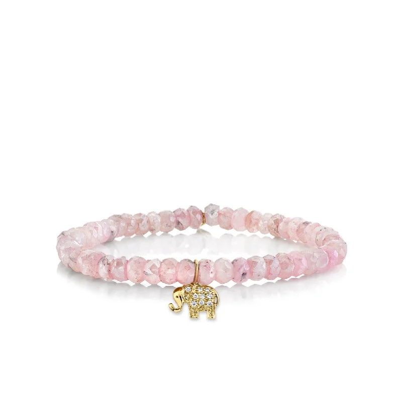 trendy bracelets for women -Gold & Diamond Mini Elephant on Mystic Pink Grapolite