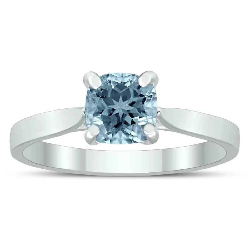 halo engagement rings -Square Princess Cut 6MM Aquamarine Solitaire Ring in 10K White Gold