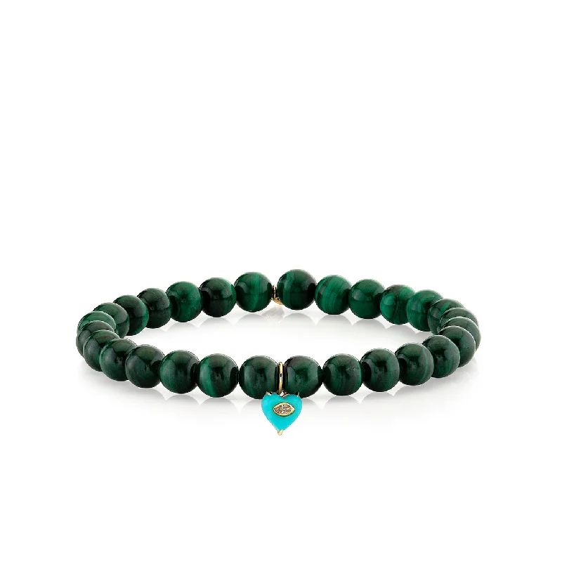 colorful beaded bangles -Gold & Diamond Carved Stone Heart on Malachite