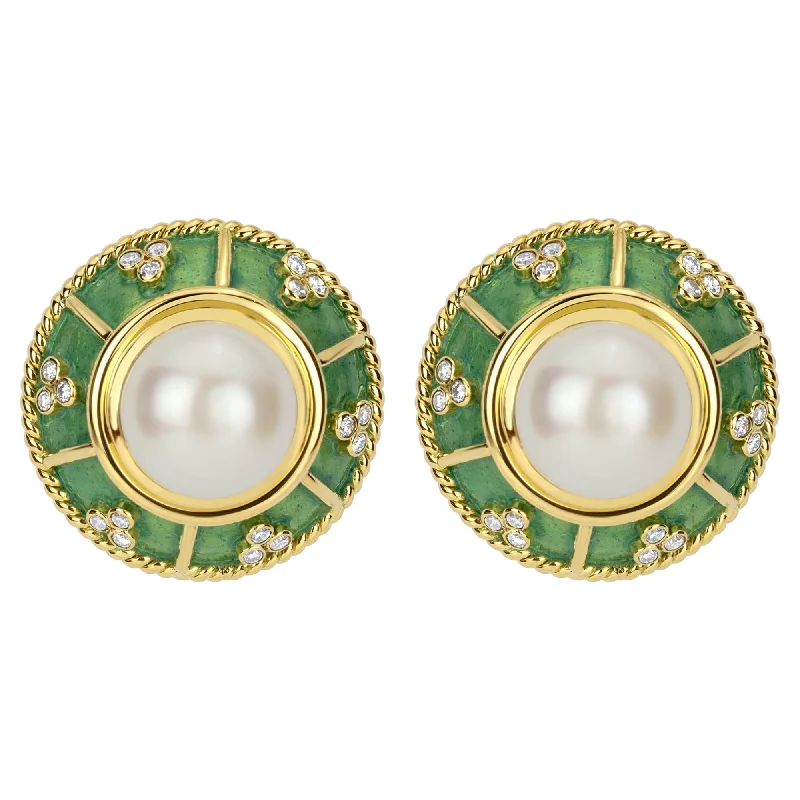 luxury ear cuffs -Earrings- South Sea Pearl And Diamond (Enamel)