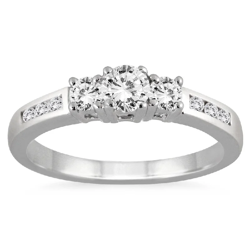 unique gemstone rings -Marquee 10k White Gold 1/2ct TDW White Diamond 3-stone Ring