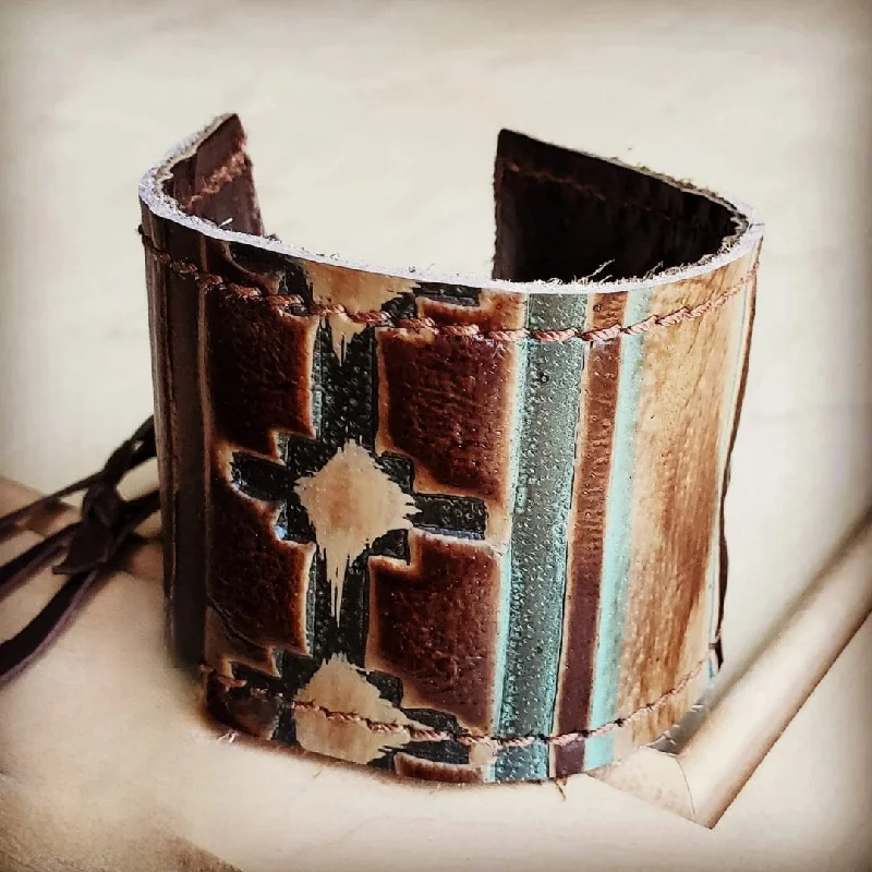 adjustable leather bangles -Leather Cuff in Navajo