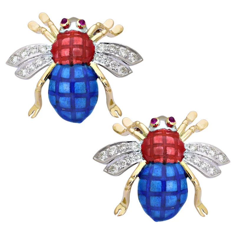 birthstone earrings for women -Earrings-Ruby and Diamond (Enamel)