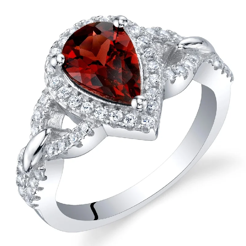 luxury fashion rings for women -Sterling Silver 1.5 ct Garnet Halo Ring