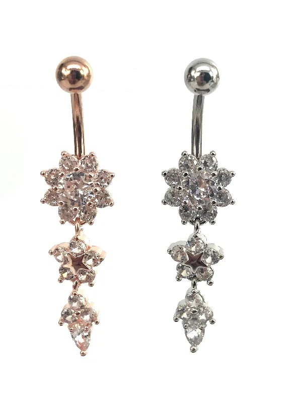 vintage solitaire diamond rings -Stainless steel curve bar , w/ gem belly ring, SKU# NBR018