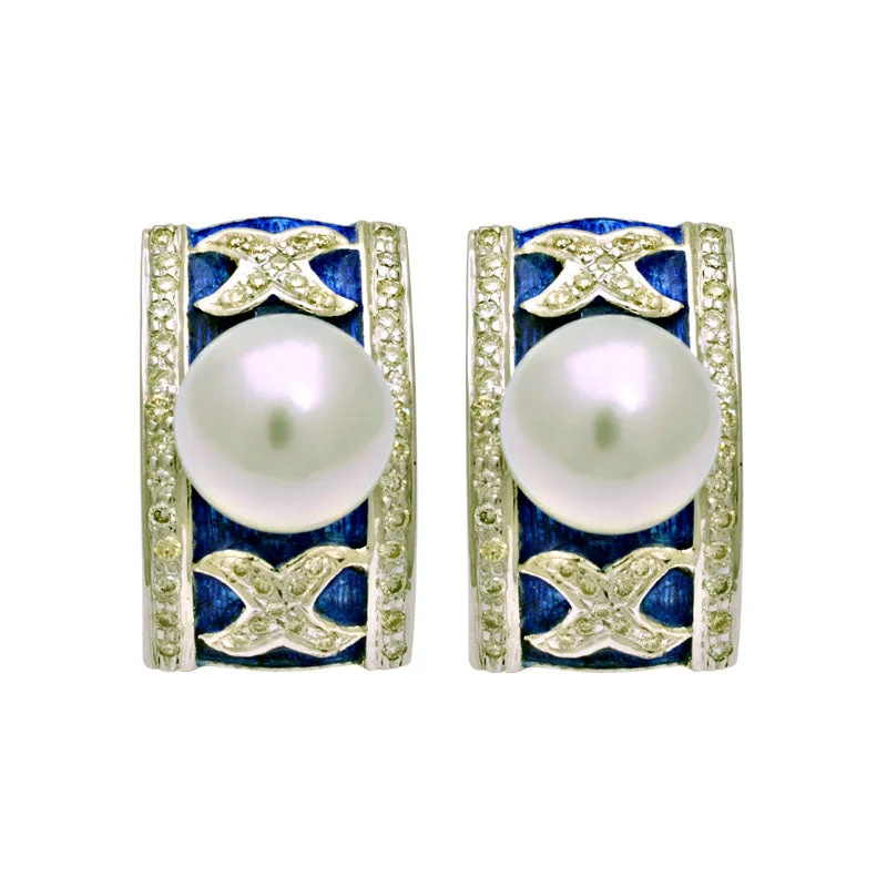 elegant gemstone earrings -Earrings-South Sea Pearl and Diamond (Enamel)