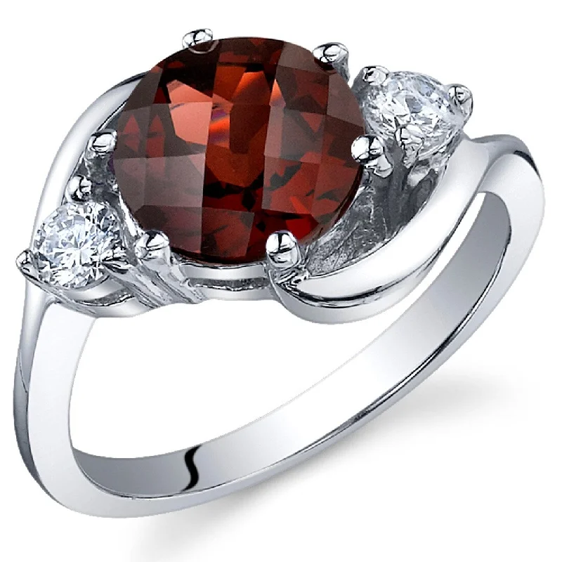 personalized rings for women -Sterling Silver 2.25 ct Garnet Birthstone Ring