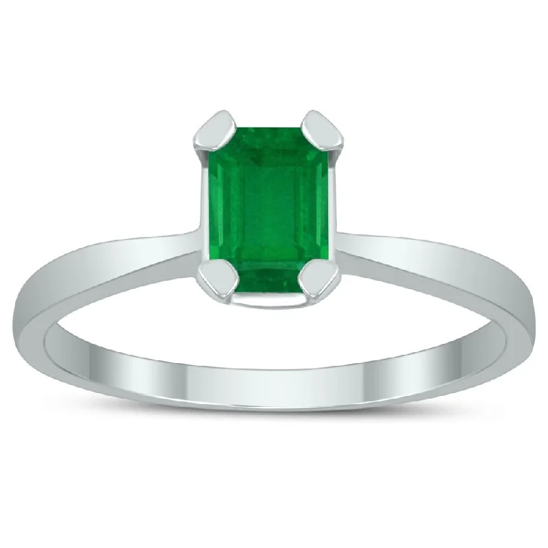 custom birthstone rings -Emerald Shaped 6X4MM Emerald Solitaire Ring in 10K White Gold