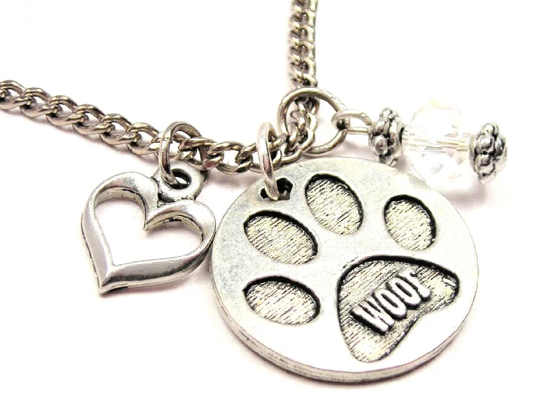 layered gold necklaces for women -Woof Paw Print Necklace with Small Heart