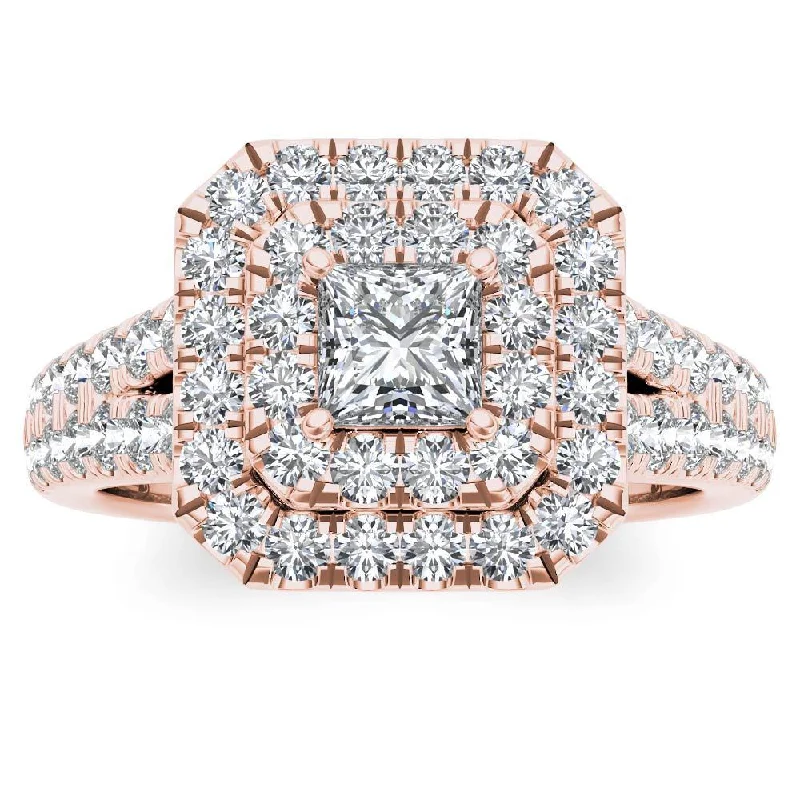 wedding rings with sapphires -De Couer 14k Rose Gold 1 1/2ct TDW Diamond Halo Ring - Pink