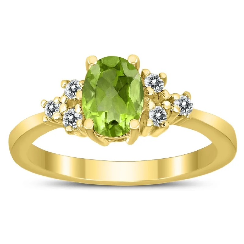 double band rings for women -7X5MM Peridot and Diamond Regal Ring in 10K Yellow Gold